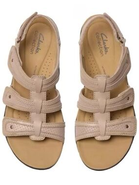 Leather Sandals Three Straps Clarks Strappy Adjustable Sandals cream color